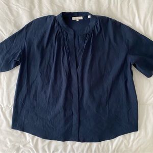 Vince Linen Boxy Blouse- Navy (Size Small)